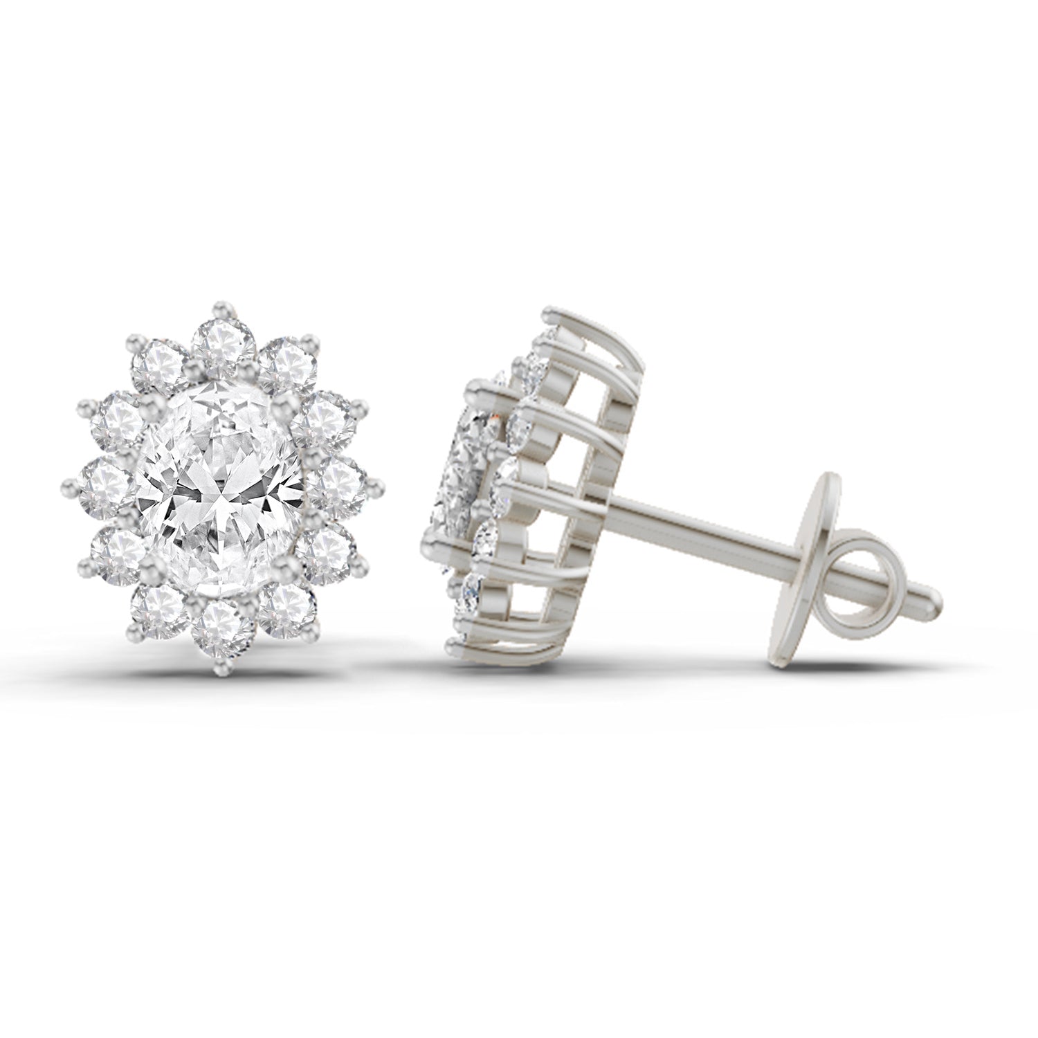 1.25 Ct  Oval Shape Halo Diamond Stud Earrings | 14K White Gold