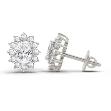 1.25 Ct  Oval Shape Halo Diamond Stud Earrings | 14K White Gold