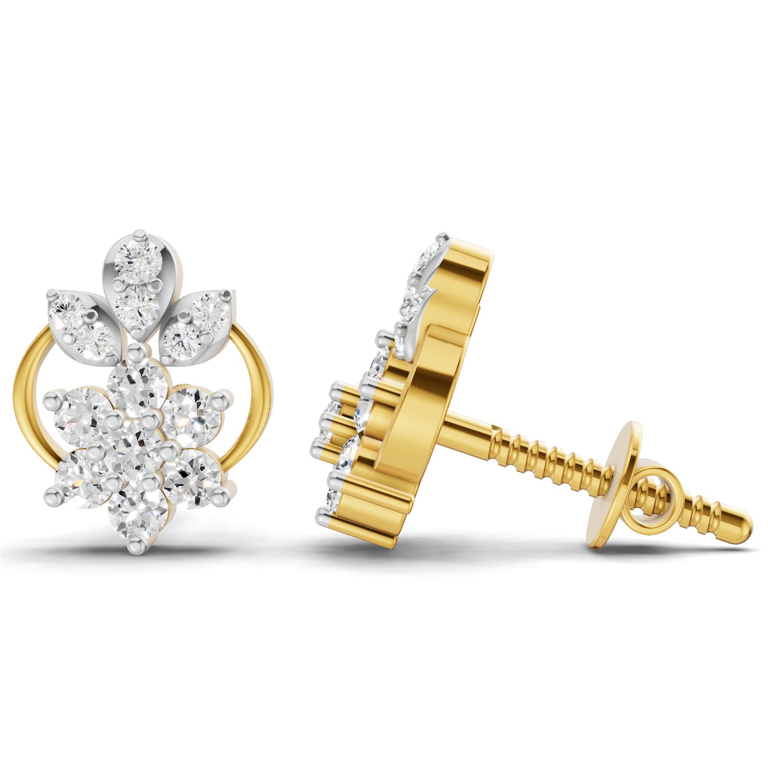0.32 Carat  | 925 Sterling Silver Gold Plated Floral Grace Stud Earrings