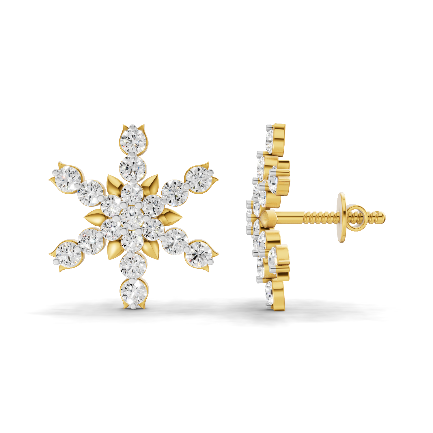0.87 Carat | 925 Sterling Silver Gold Plated Snowflakes Earrings