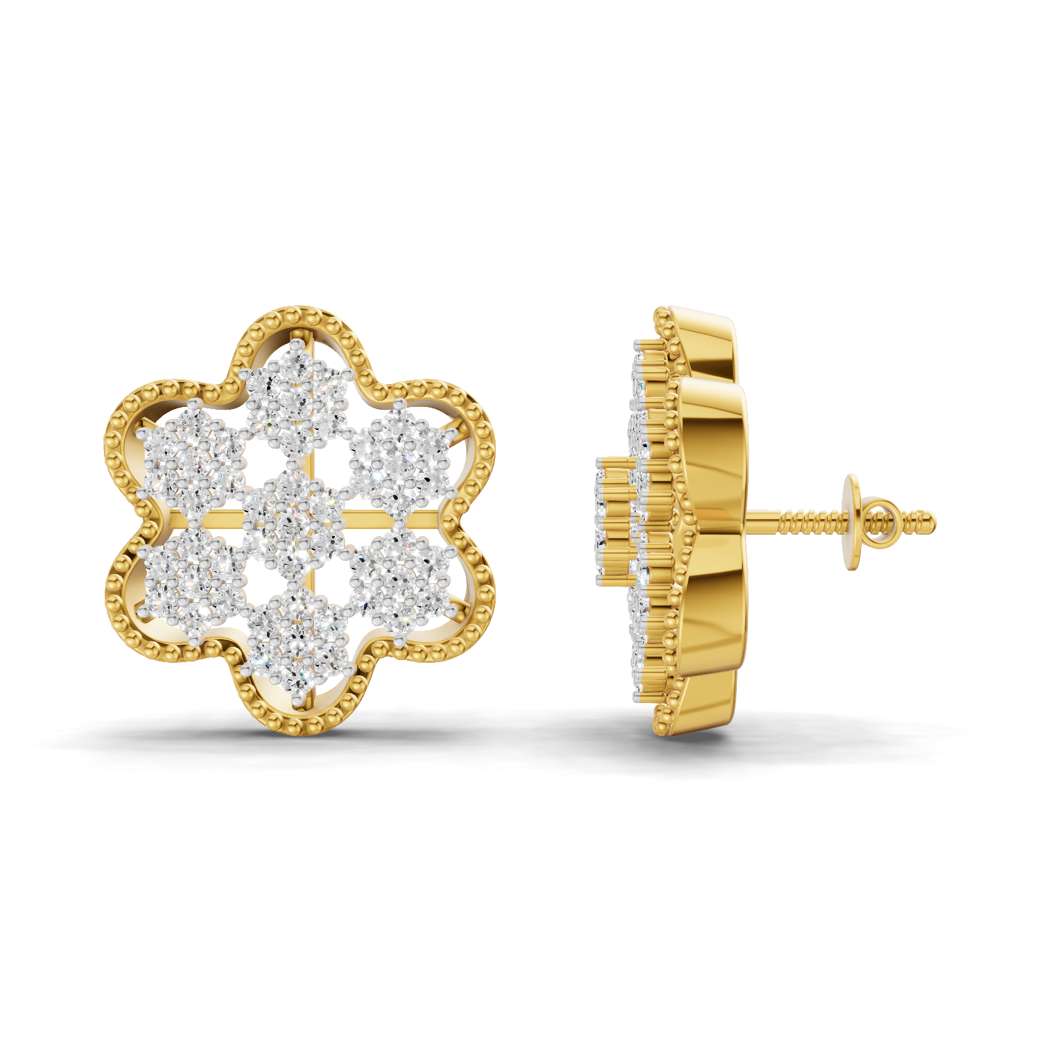0.98 Carat | 925 Sterling Silver Gold Plated Floral Earrings