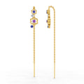 0.09 Carat | 925 Sterling Silver Yellow Gold Plated Floral Threader Earrings