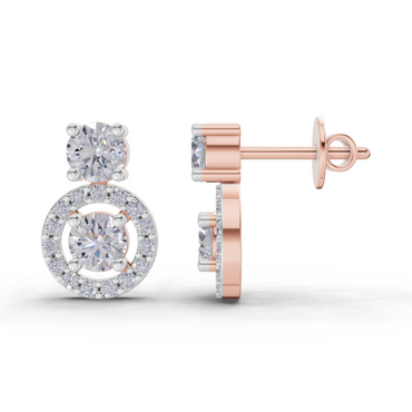1.32 Carat Moissanite Halo Circle Drops Earrings | 14K Rose Gold