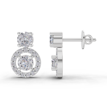 1.32 Carat Moissanite Halo Circle Drops Earrings | 14K White Gold