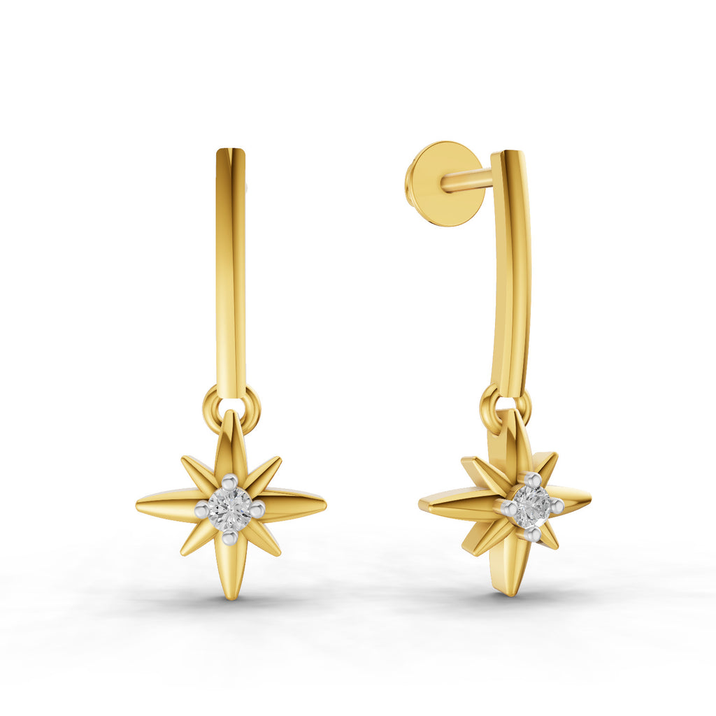 0.07 Carat Sunflare Star 925 Sterling Silver Yellow Gold Plated Earrings