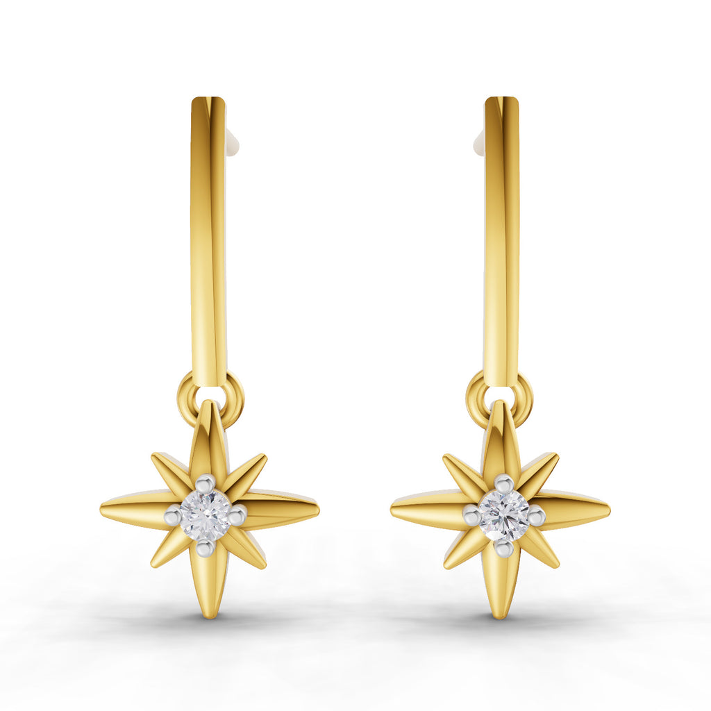0.07 Carat Sunflare Star 925 Sterling Silver Yellow Gold Plated Earrings