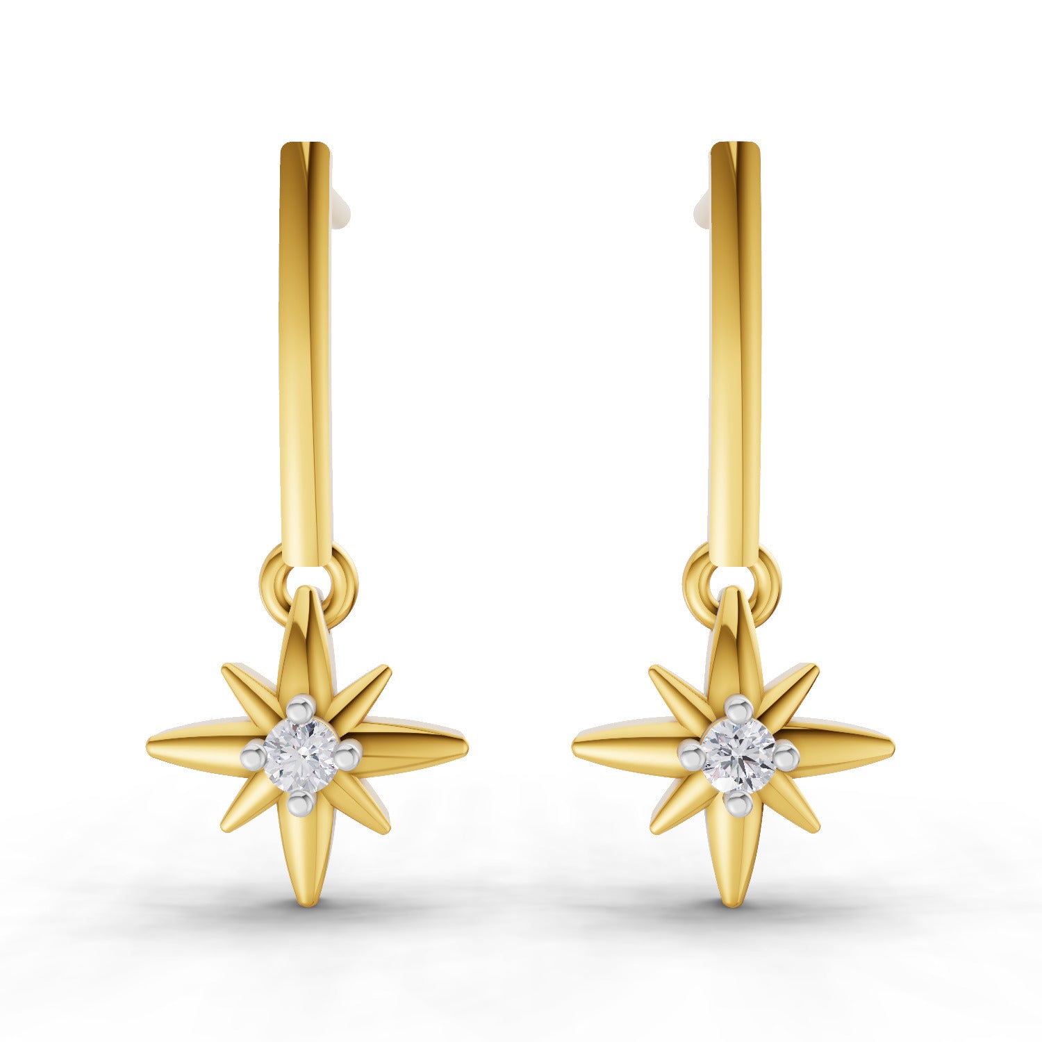 0.07 Carat Sunflare Star 925 Sterling Silver Yellow Gold Plated Earrings