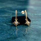 0.07 Carat Sunflare Star 925 Sterling Silver Yellow Gold Plated Earrings