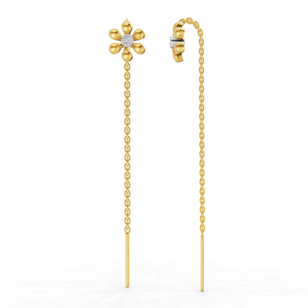 0.07 Carat | 925 Sterling Silver Yellow Gold Plated Floral Threader Earrings
