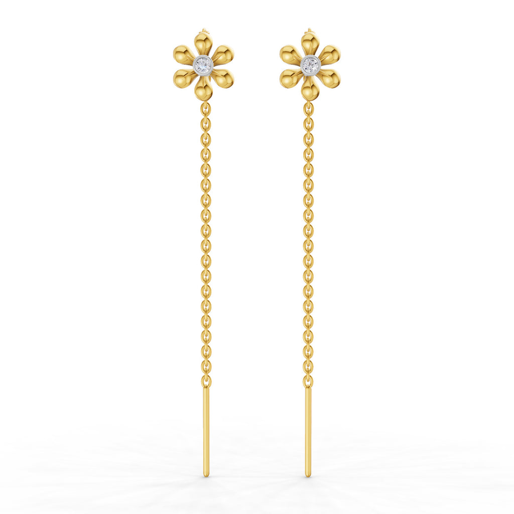 0.07 Carat | 925 Sterling Silver Yellow Gold Plated Floral Threader Earrings