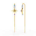 0.08 Carat | 925 Sterling Silver Yellow Gold Plated Star Threader Earrings