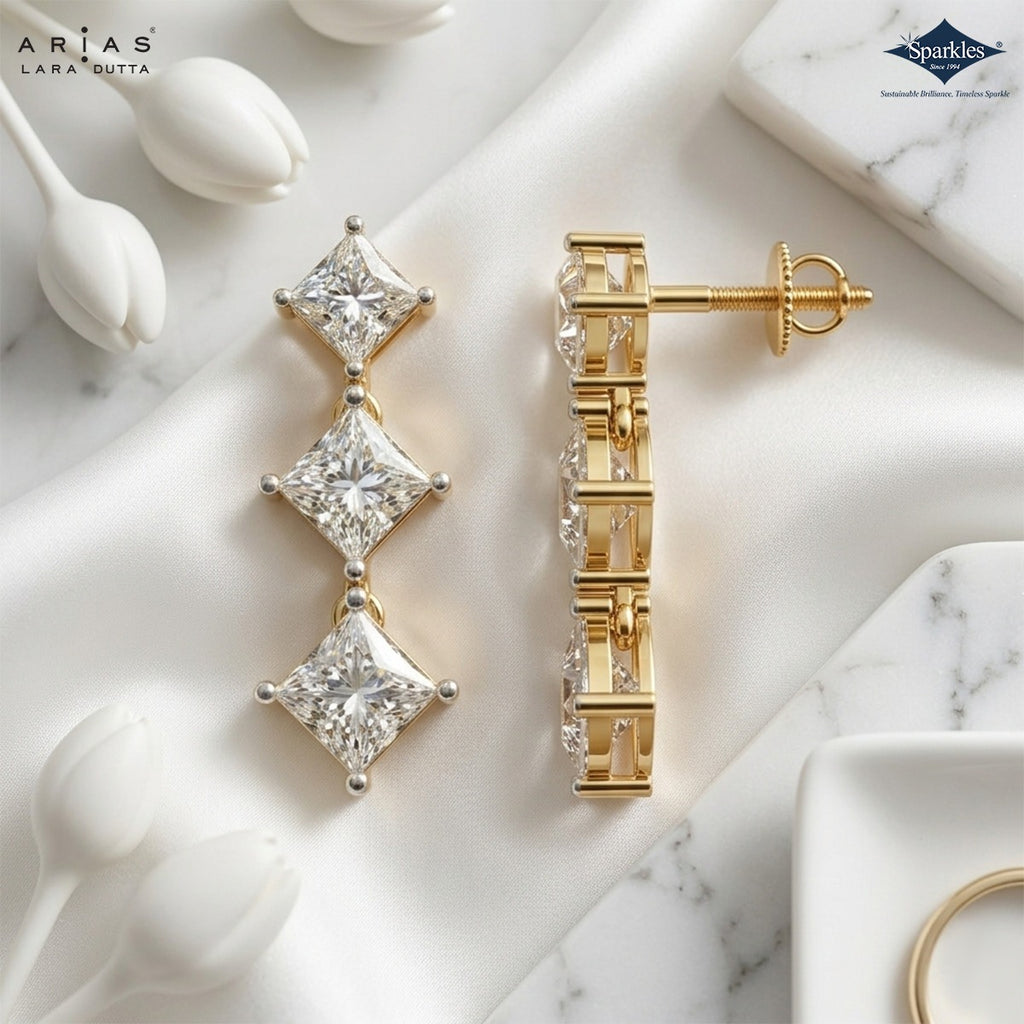 Arias by Lara Dutta Princess-Cut Linear Diamond Earring
