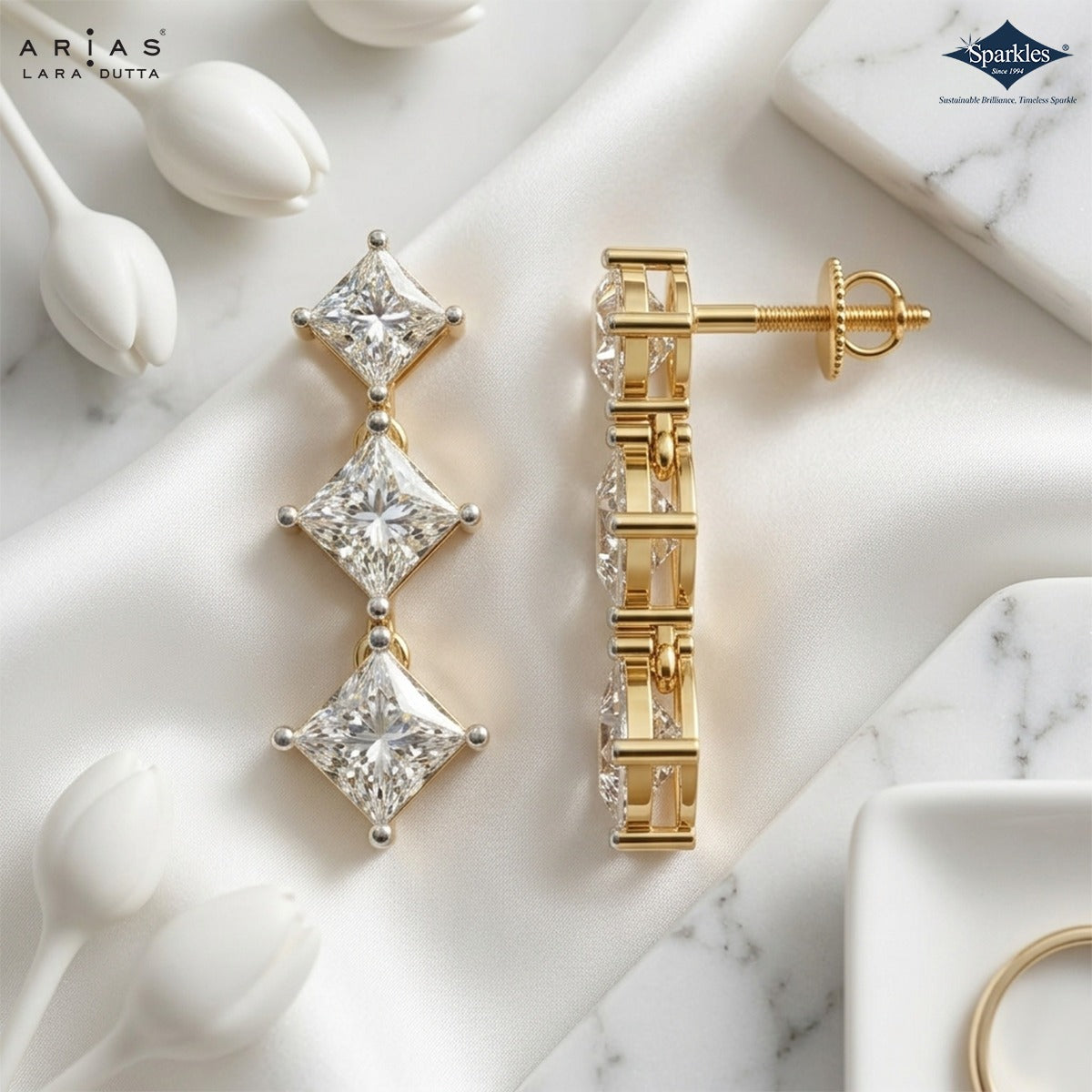 Arias by Lara Dutta Princess-Cut Linear Diamond Earring