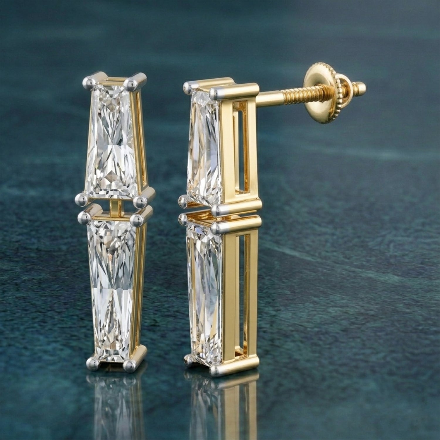 Sparkles 14K Gold in 1.79 Carat Twin Baguette Cascade Diamond Earring