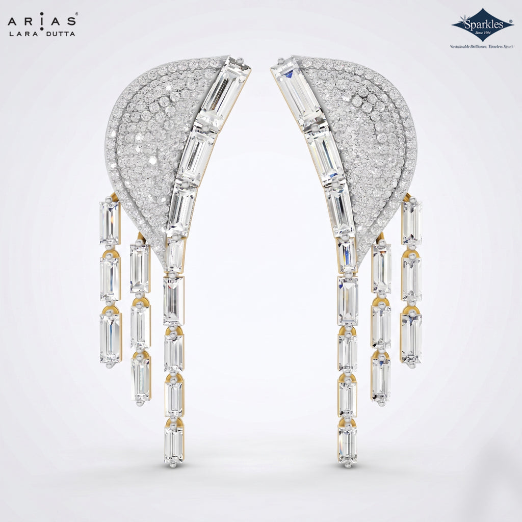Arias by Lara Dutta Radiant Pavé Wing & Baguette Drop Statement Earrings