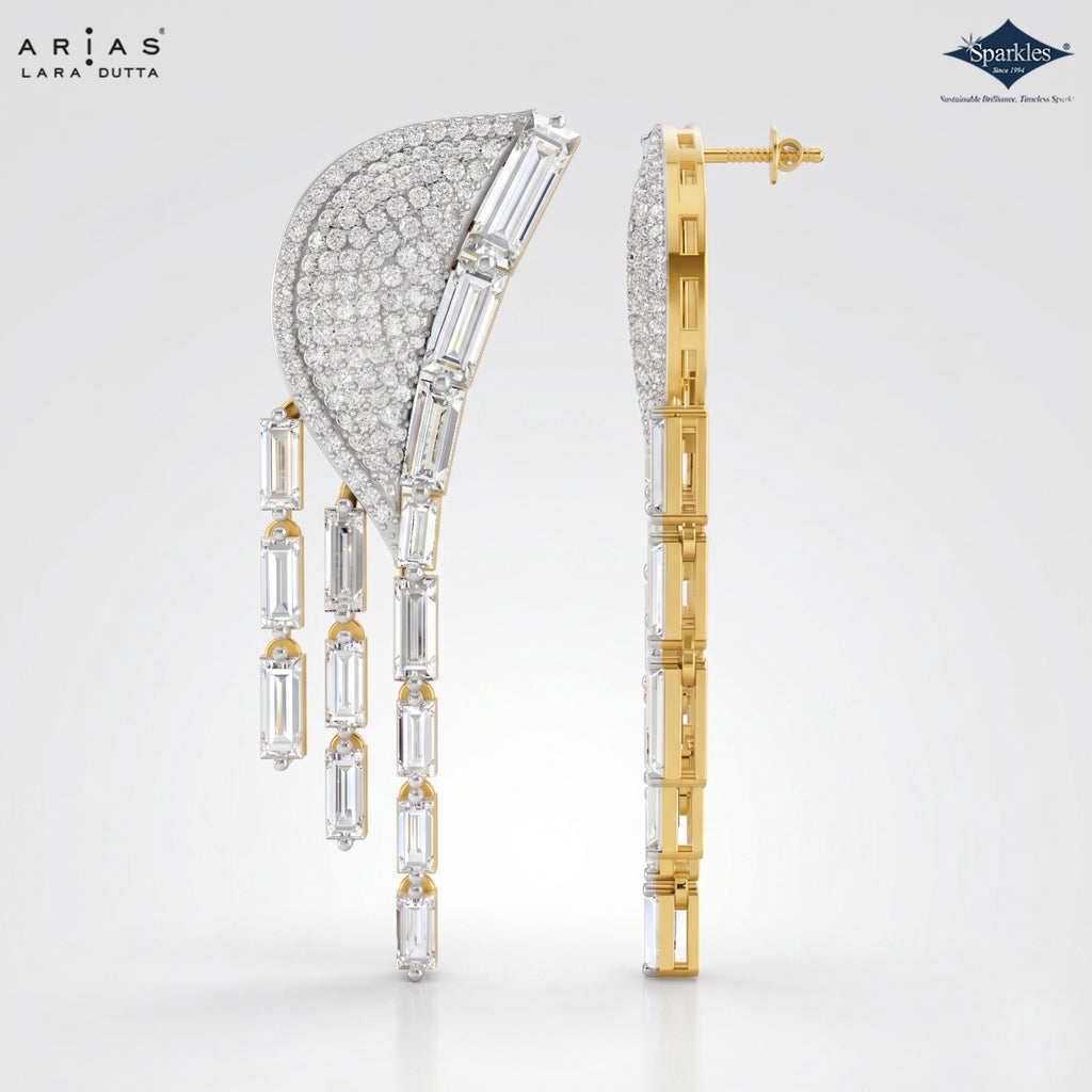 Arias by Lara Dutta Radiant Pavé Wing & Baguette Drop Statement Earrings