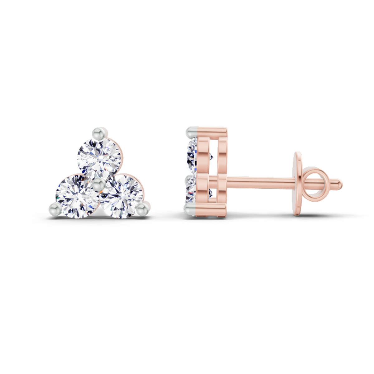 1.05 Ct Trio Stud Earrings | 14K Rose Gold