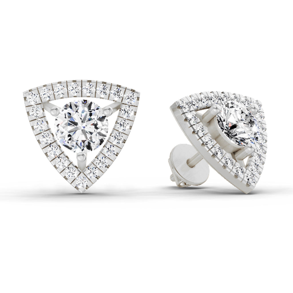 1.9 Ct Round Shape Halo Diamond Earrings | 14K Rose Gold