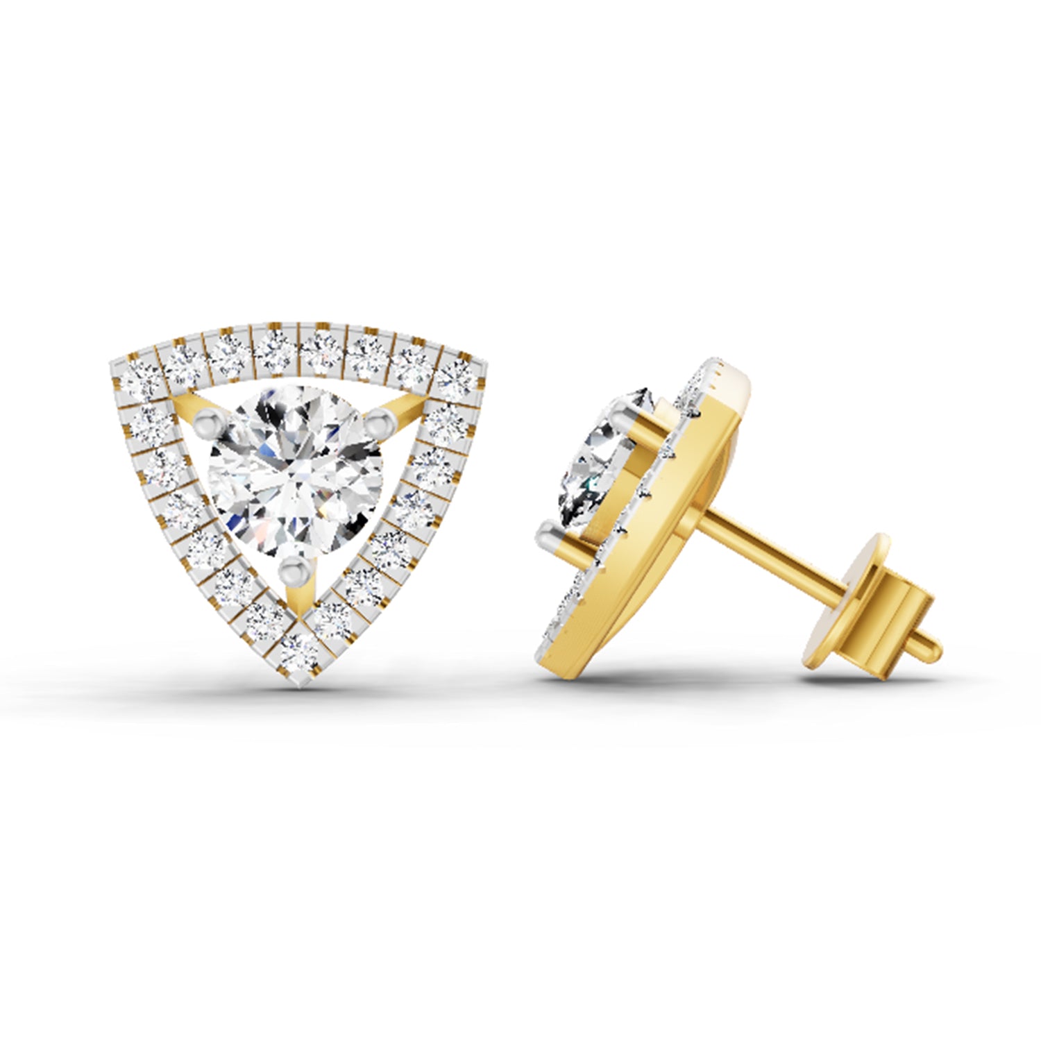 1.9 Ct Round Shape Halo Diamond Earrings | 14K Yellow Gold