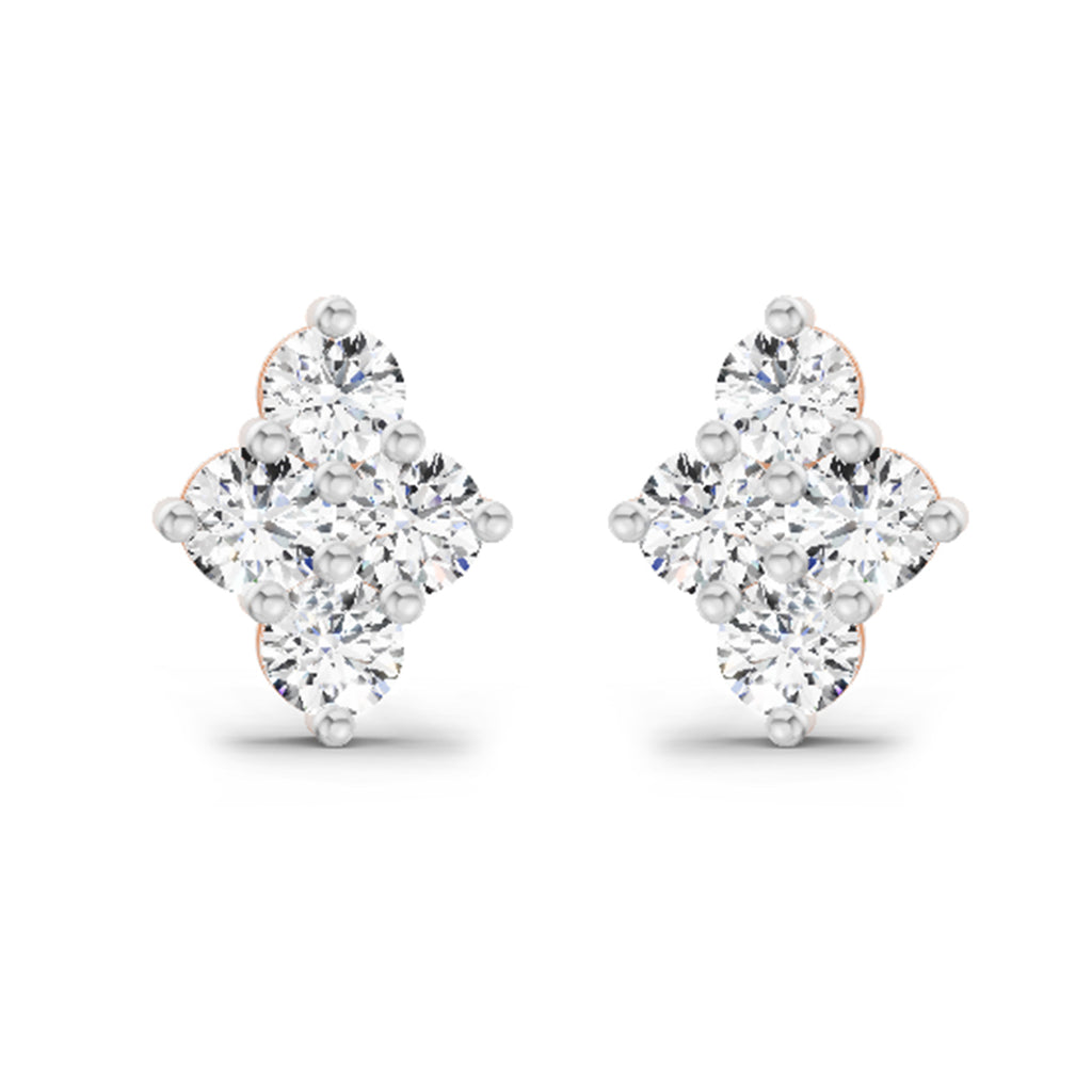 0.92 Ct Round Shape Cluster Diamond Stud Earrings | 14K Rose Gold