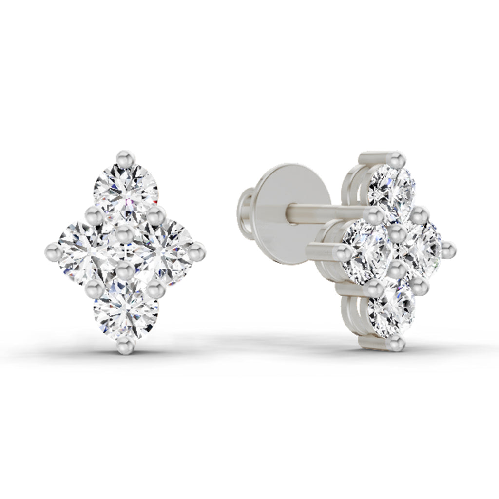 0.92 Ct Round Shape Cluster Diamond Stud Earrings | 14K Rose Gold