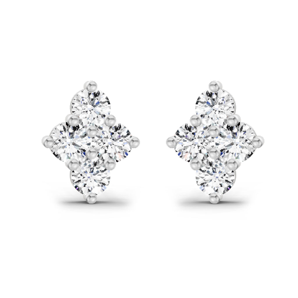0.92 Ct Round Shape Cluster Diamond Stud Earrings | 14K Rose Gold