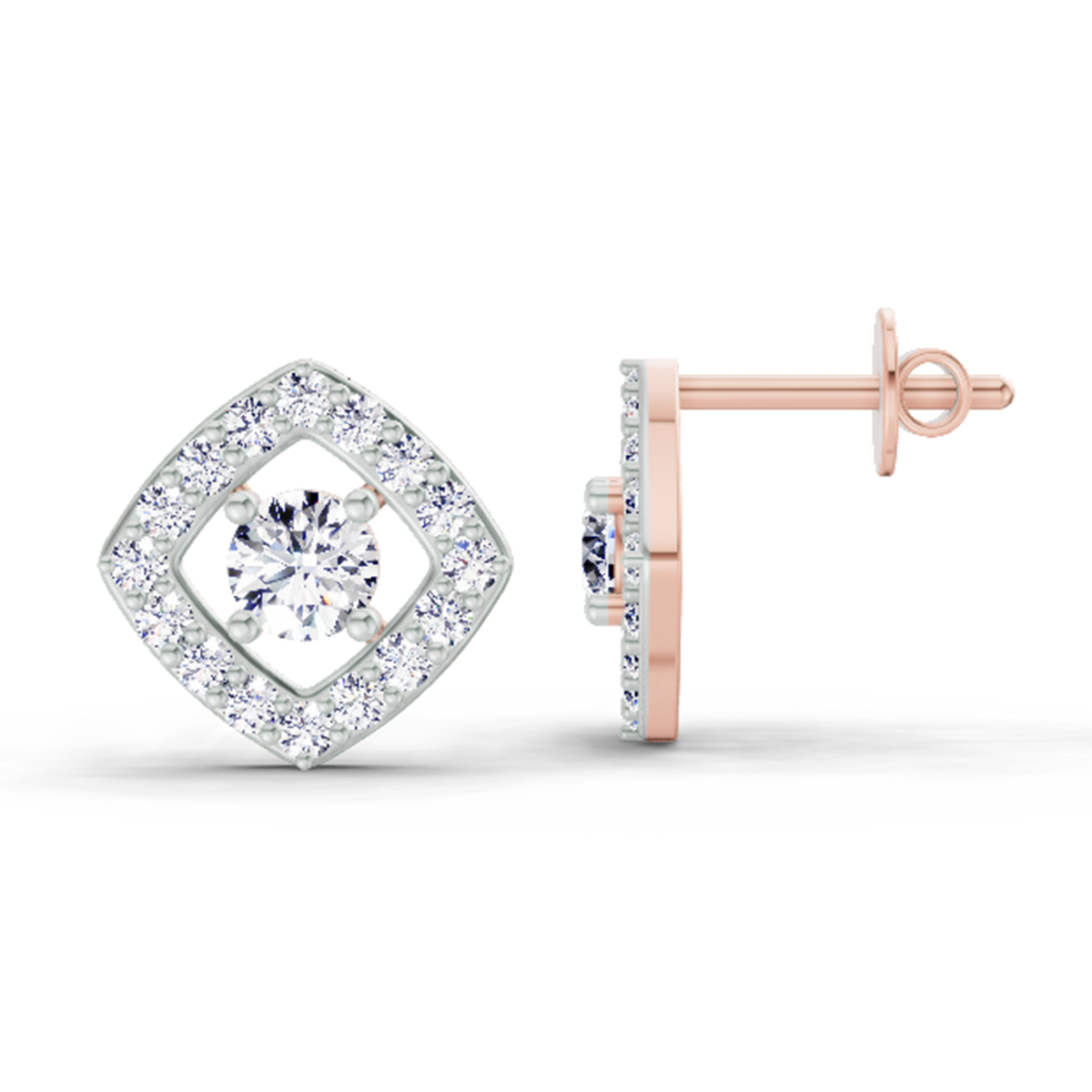 0.76 Ct Square Halo Stud Earrings | 14K Rose Gold  FG VS Quality Diamonds