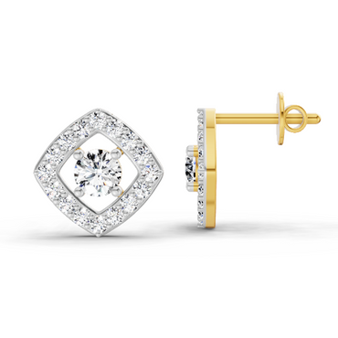 0.76 Ct Square Halo Stud Earrings | 14K Yellow Gold  FG VS Quality Diamonds