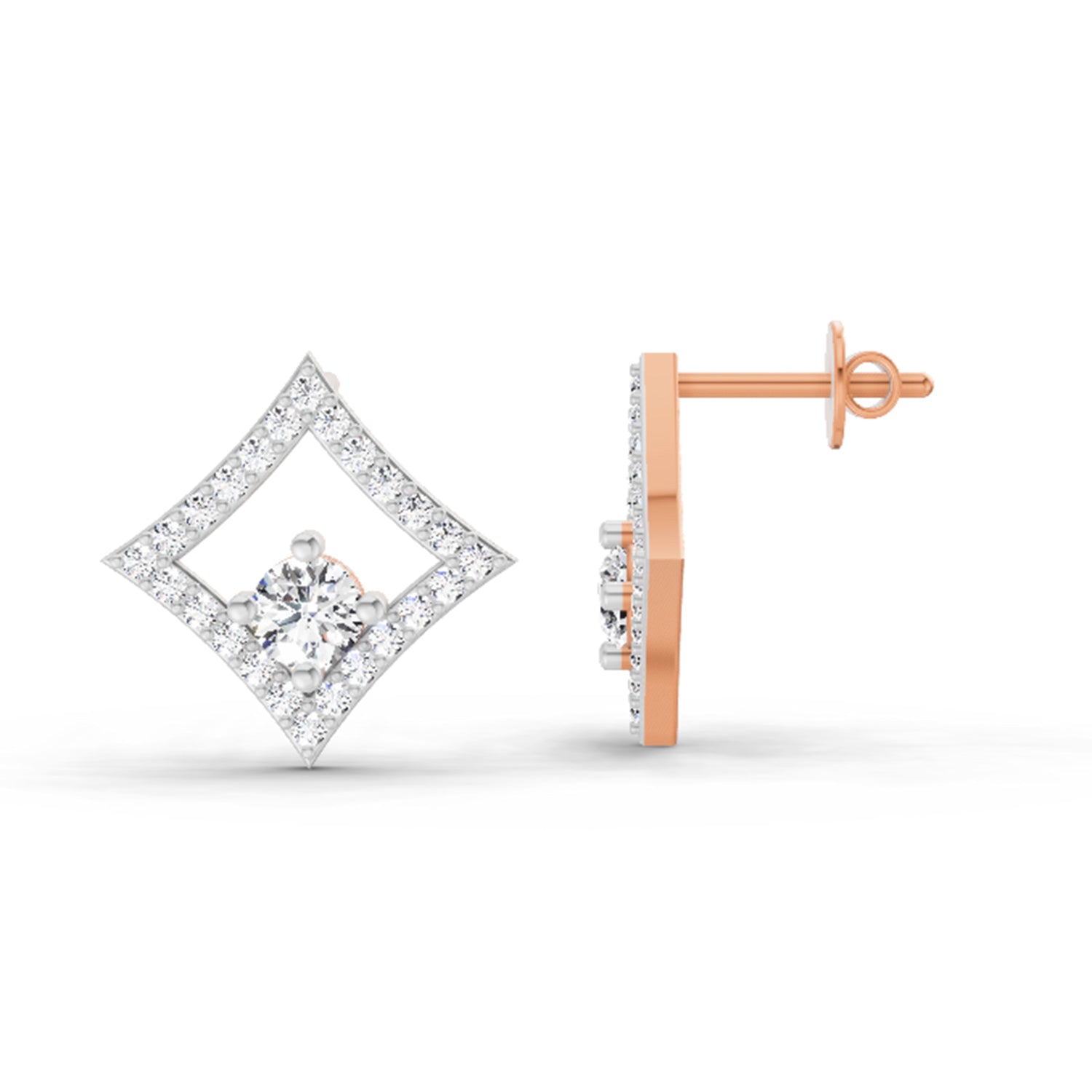 0.79 Ct Round Kite Stud Earrings | 14K Rose Gold  FG VS Quality Diamonds
