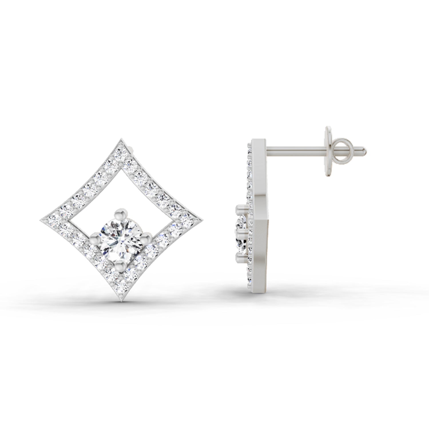 0.79 Ct Round Kite Stud Earrings | 14K White Gold  FG VS Quality Diamonds