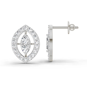 0.79 Ct Halo Stud Earrings | 14K White Gold  FG VS Quality Diamonds