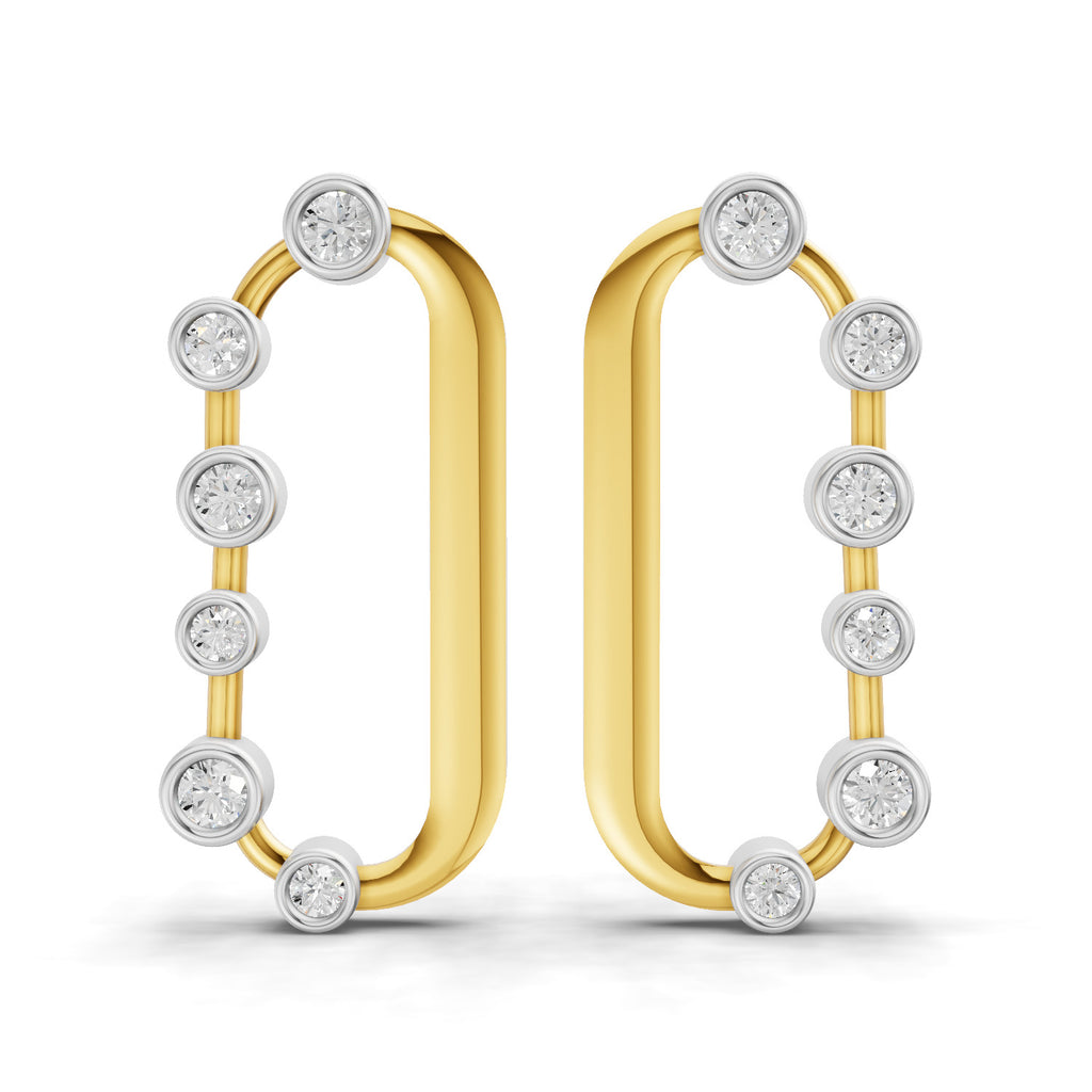 0.35 Round Shape| 925 Sterling Silver Gold Plated Oval Shape Stud Earrings