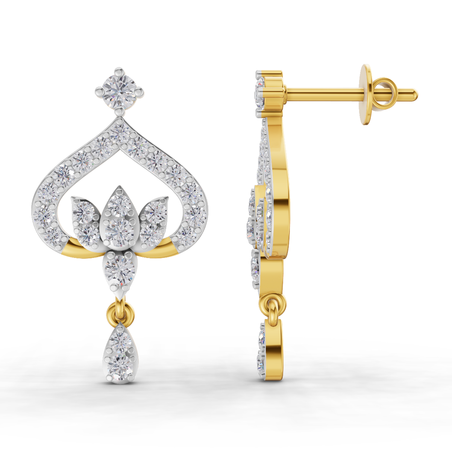 0.76 Carat | 925 Sterling Silver Gold Plated Diamond Lotus Bloom Earrings