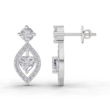1.34 Carat Hearts in Halo Lab Diamond Earrings | 14K White Gold
