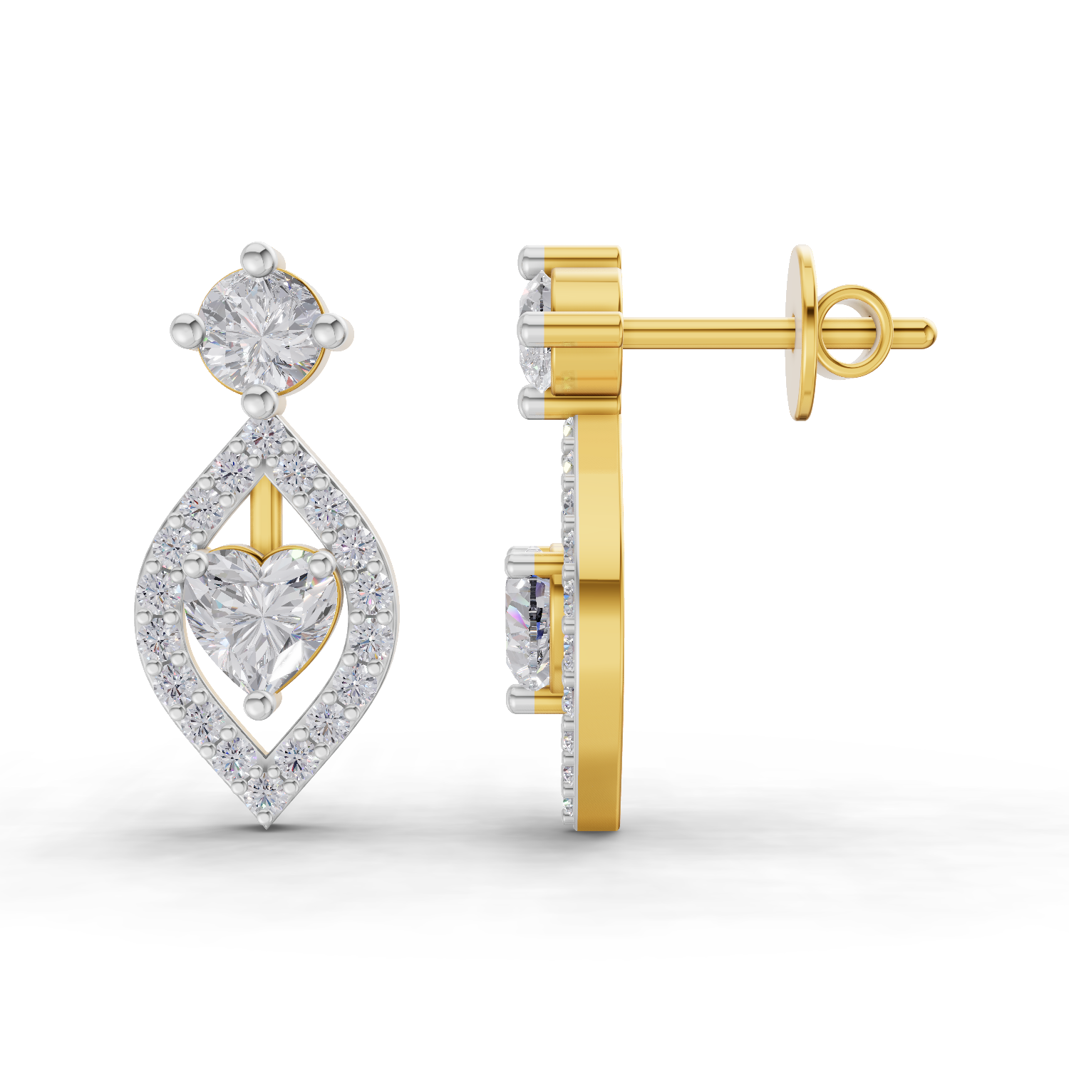 1.34 Carat Hearts in Halo Lab Diamond Earrings | 14K Yellow Gold