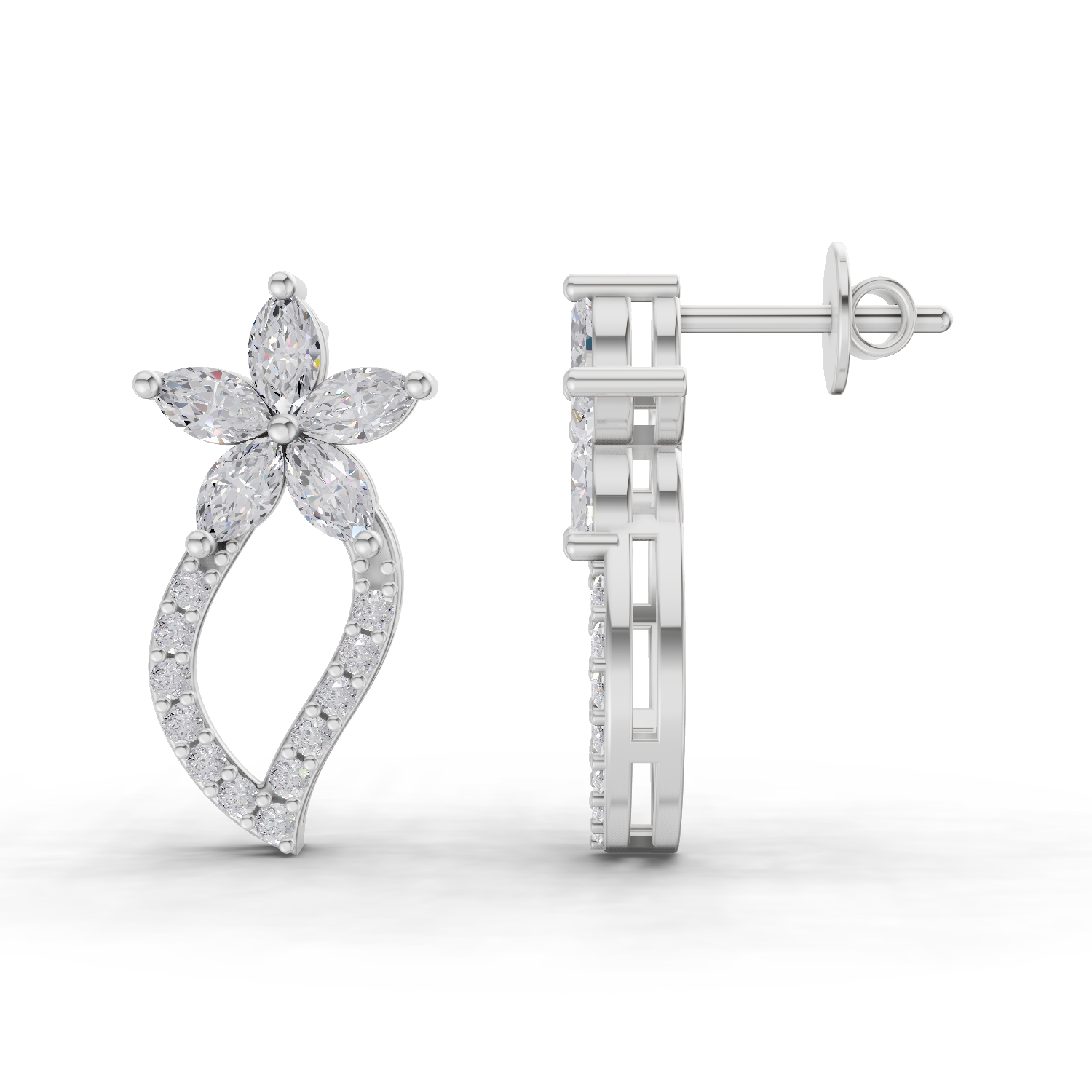 1.64 Carat Twist Bloom Lab Diamond Earrings | 14K White Gold