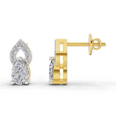 1.17 Carat Sparkleaf Pear Lab Diamond Studs Earrings | 14K Yellow Gold