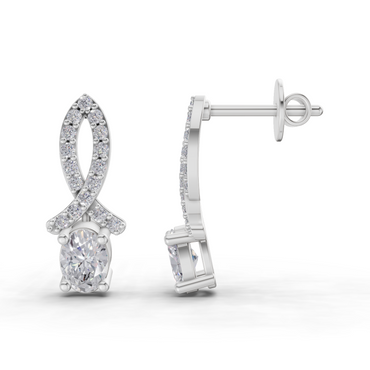 1.11 Carat Sparkleaf Oval Lab Diamond Studs Earrings | 14K White Gold