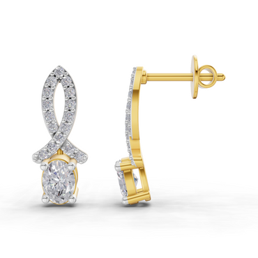 1.11 Carat Sparkleaf Oval Lab Diamond Studs Earrings | 14K Yellow Gold