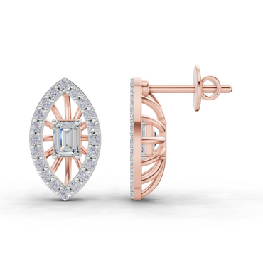 0.91 Carat Emerald Halo Grace Lab Diamond Earrings | 14K Rose Gold