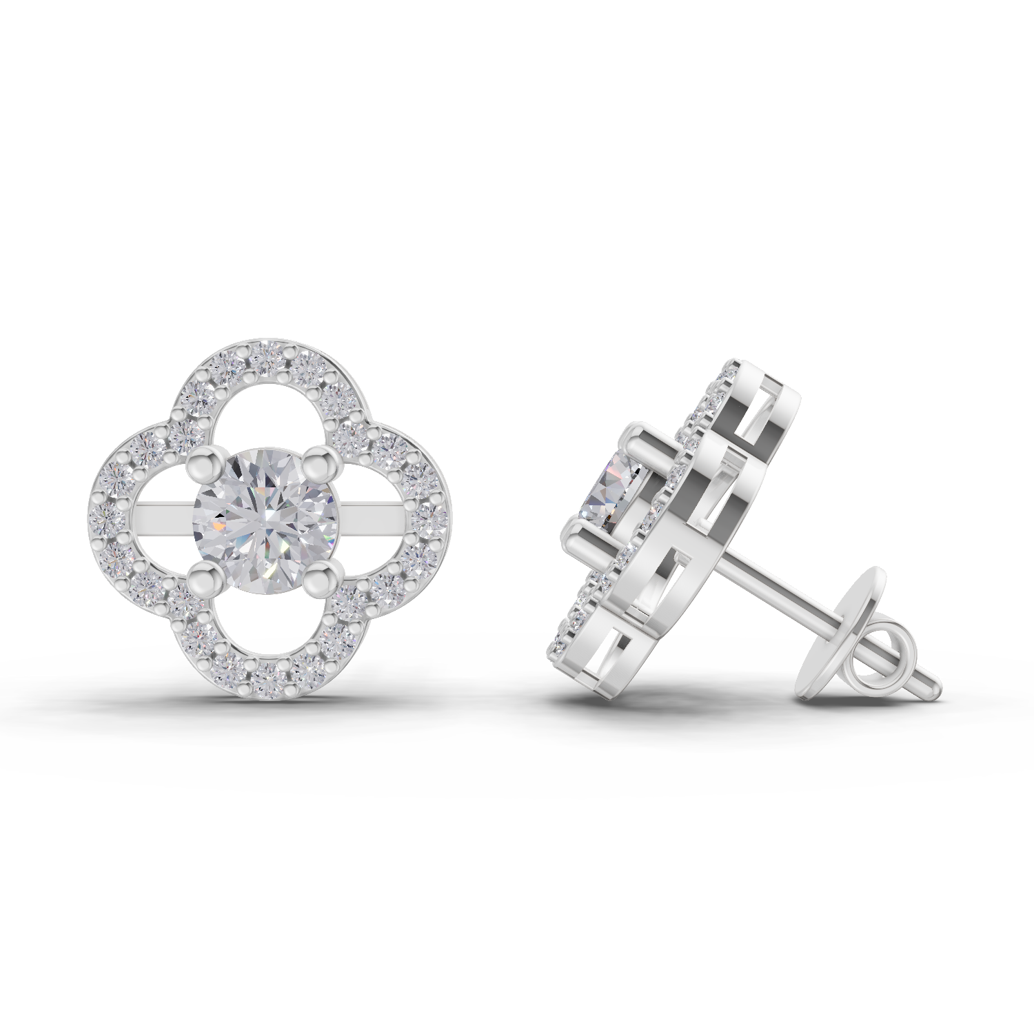 1.28 Carat Celestia Quatrefoil Studs Earrings | 14K White Gold