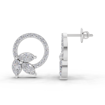 1.74 Carat Marquise Leaf Circle Studs Earrings | 14K White Gold