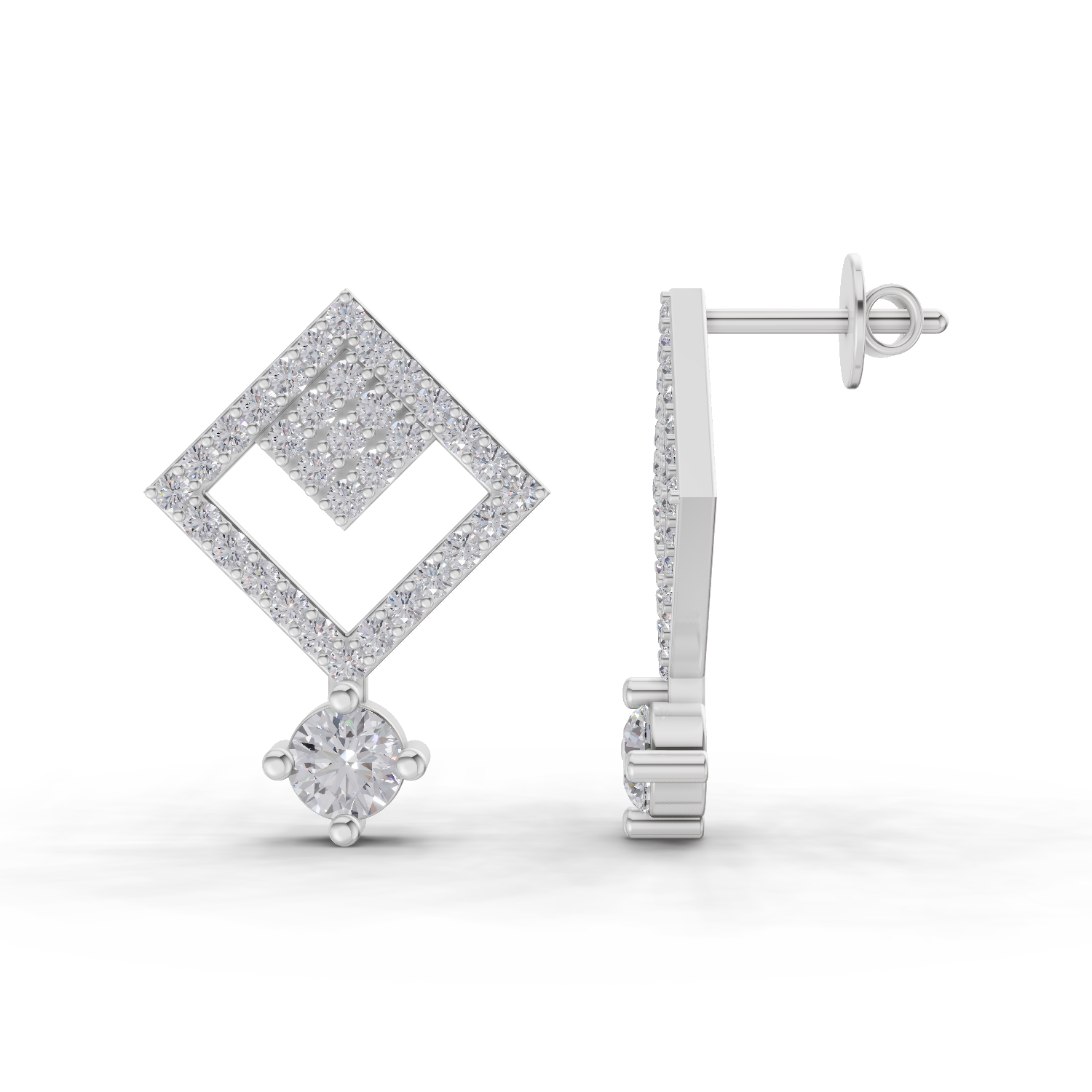 1.58 Carat Classic Square Drop Studs Earrings| 14K White Gold