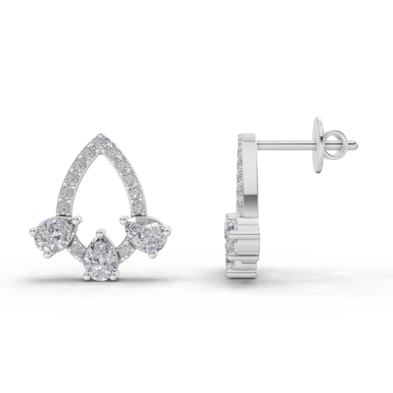 1.04 Carat Triple Pear Halo Studs Earrings| 14K White Gold