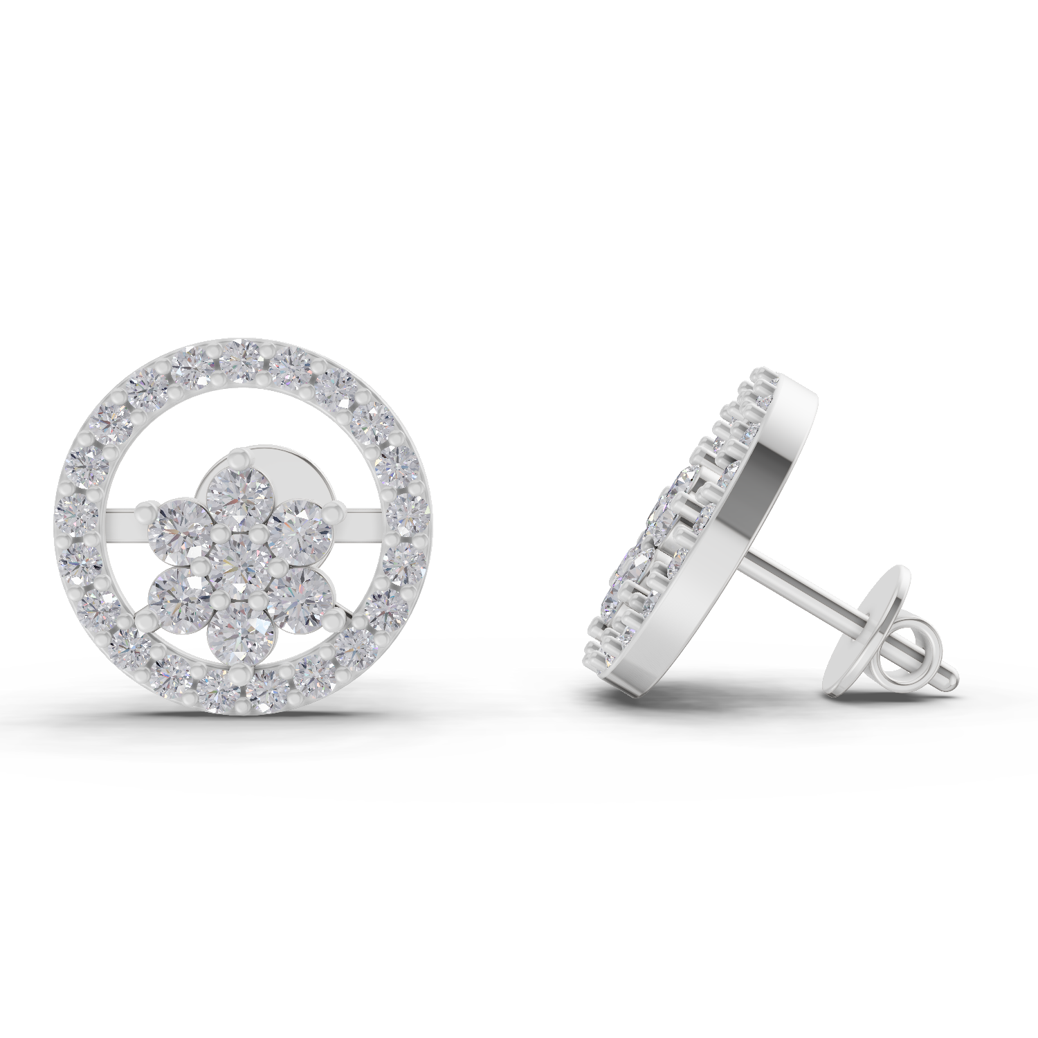 0.99 Carat Halo Flora Studs Earrings| 14K White Gold