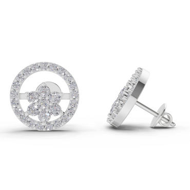 0.99 Carat Halo Flora Studs Earrings| 14K White Gold