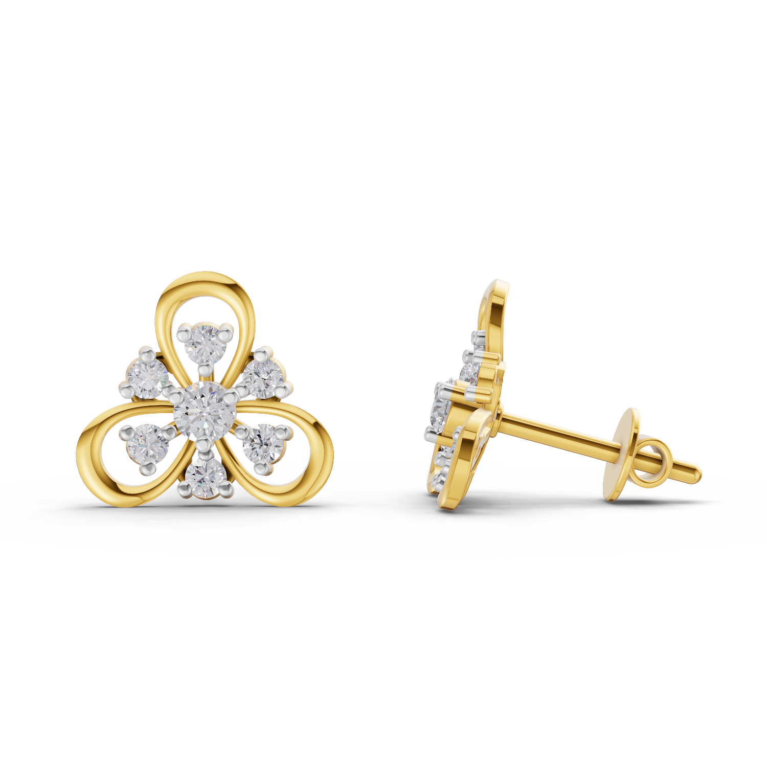 0.39 Carat | 925 Sterling Silver Gold Plated Diamond Flower Stud Earrings