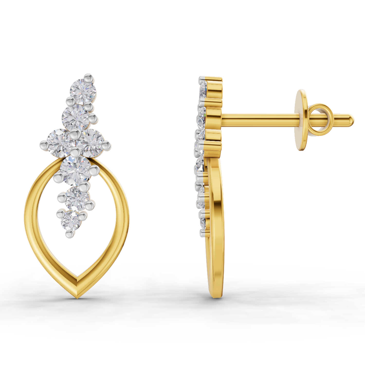 0.37 Carat | 925 Sterling Silver Gold Plated Leaf Whisper Earrings