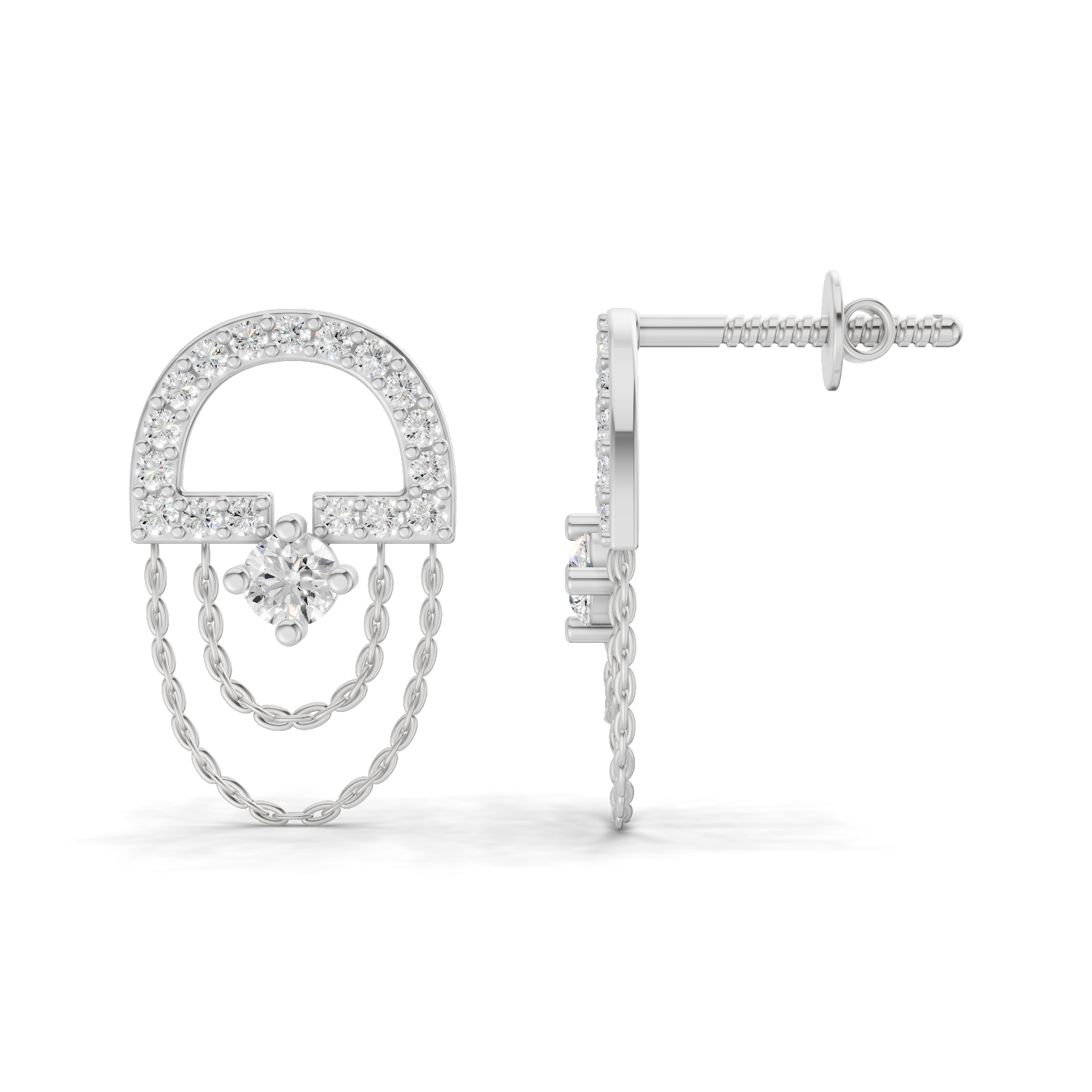 0.46 Carat Chain Drop Stud Earrings for Women | 14K White Gold