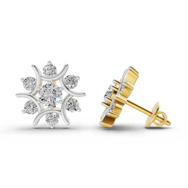 1.73 Ct  Round Cluster Diamond Stud Earrings | 14K Yellow Gold